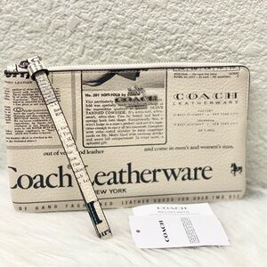 Coach Large Corner Zip Wristlet With Newspaper Print